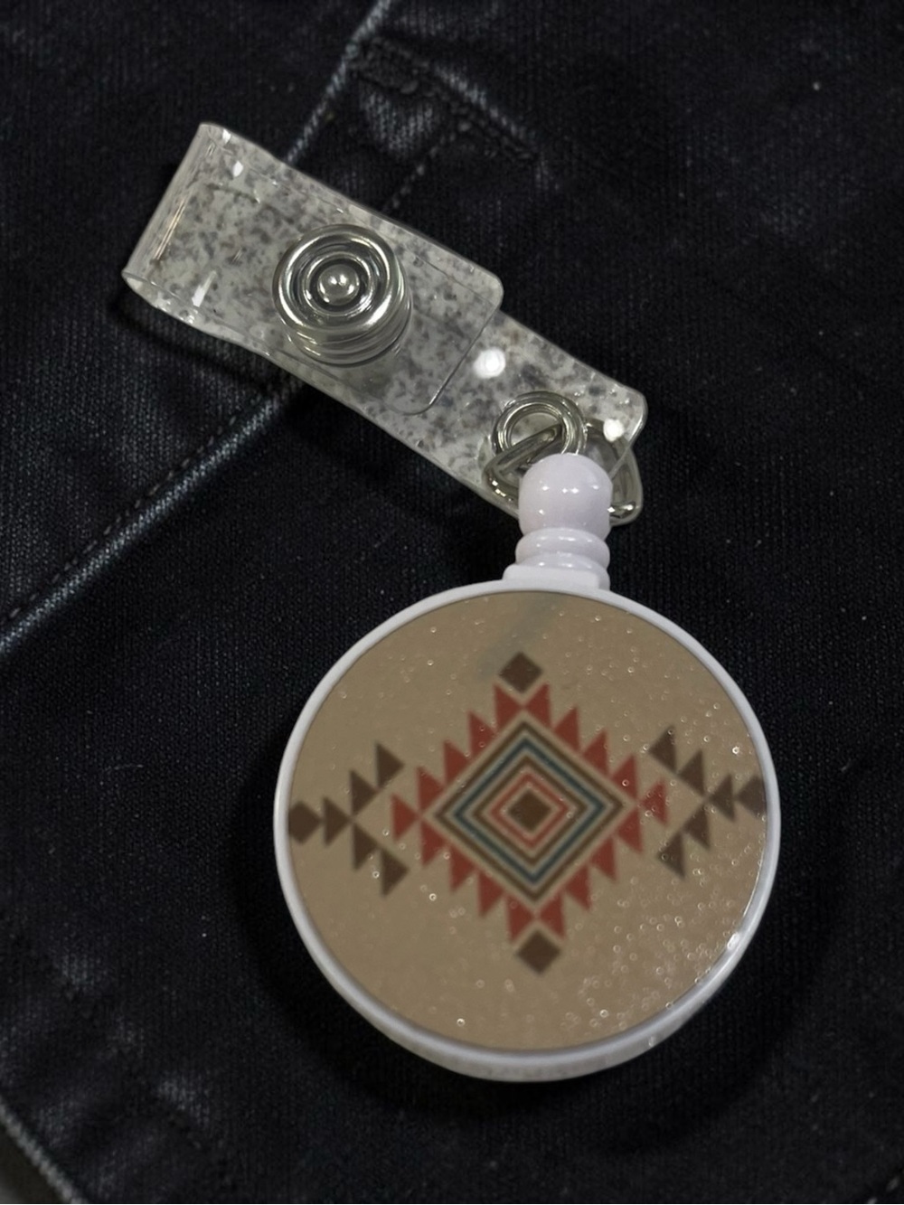 Round Aztec Retractable Badge Reel in Tan and Rust